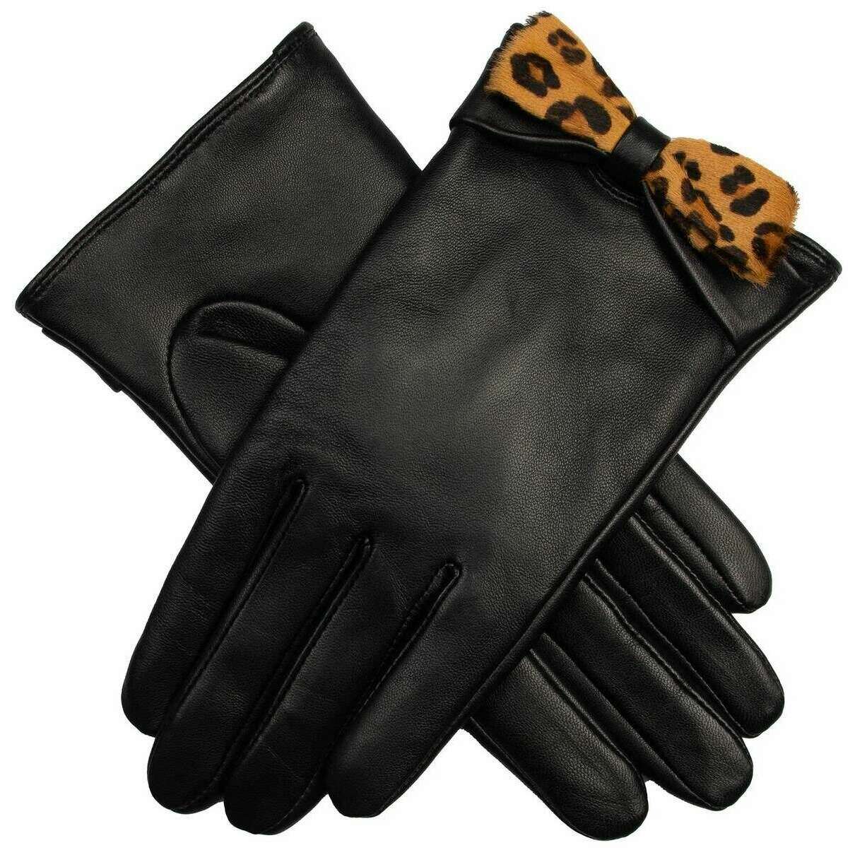 Dents Laurie Bow Leather Gloves - Leopard/Black