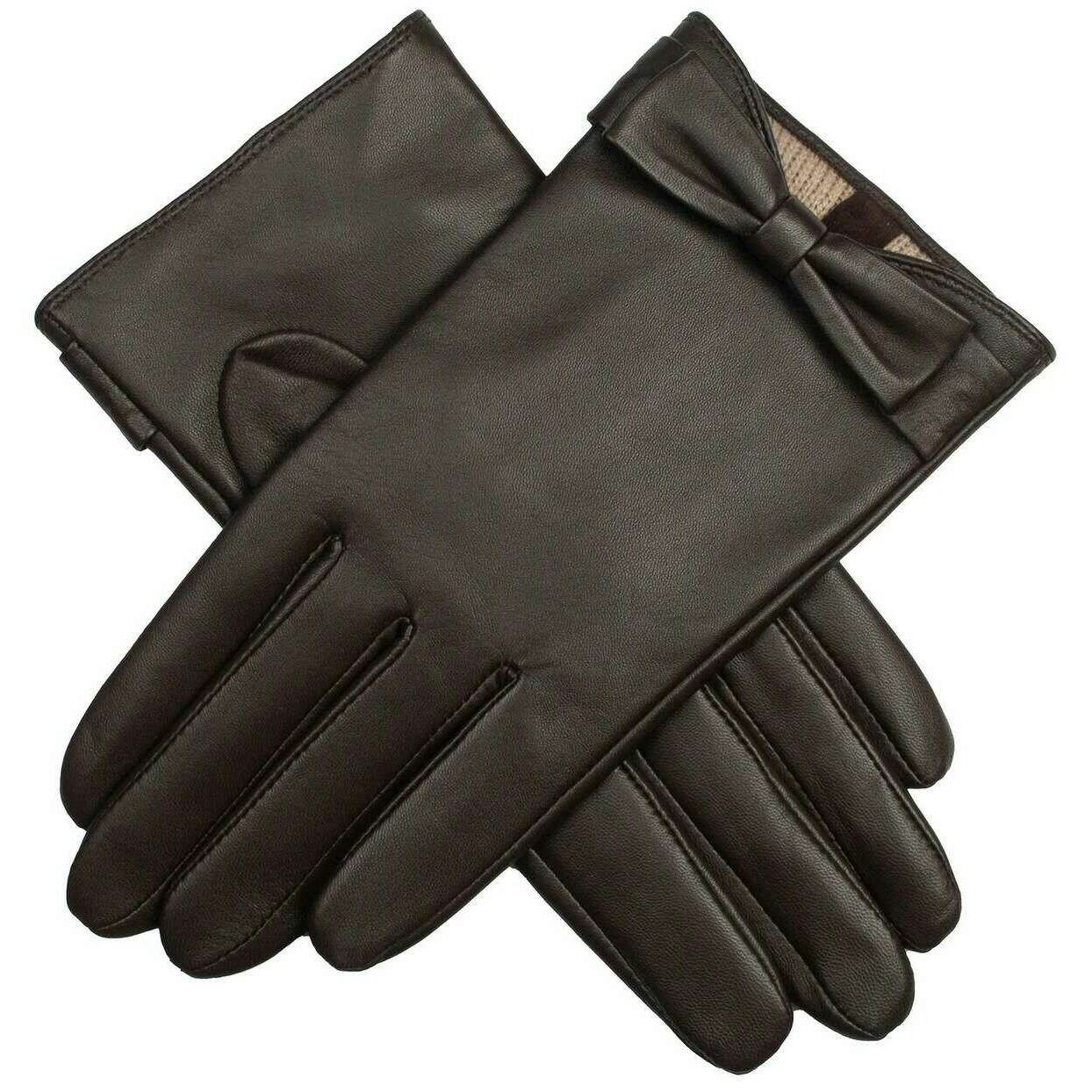 Dents Laurie Bow Leather Gloves - Mocca Brown