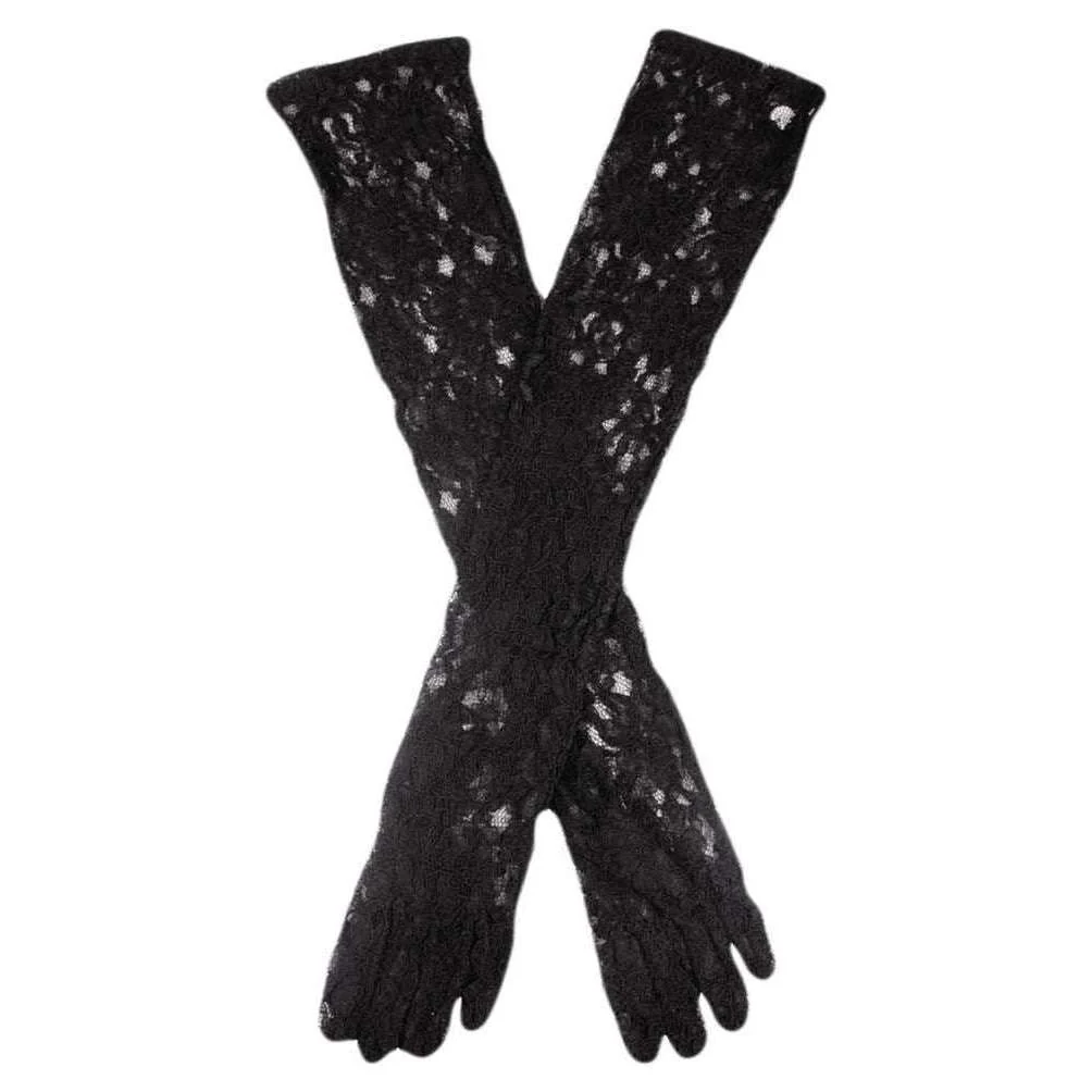 Dents Long Lace Evening Gloves - Black
