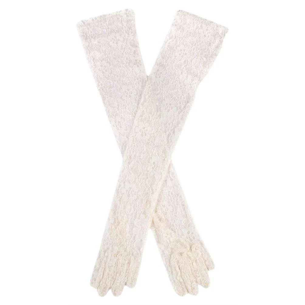 Dents Long Lace Evening Gloves - Ivory
