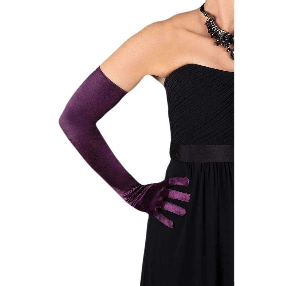 Dents Long Satin Shoulder Length Evening Gloves - Amethyst Purple - Image 2
