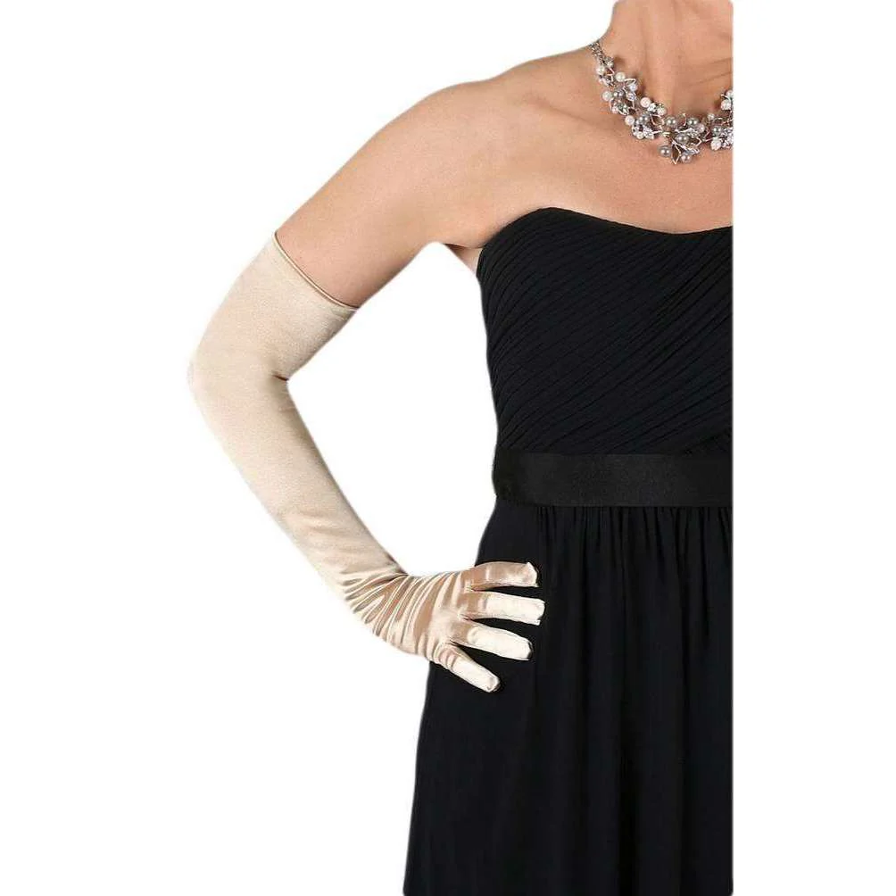 Dents Long Satin Shoulder Length Evening Gloves - Gold - Image 2