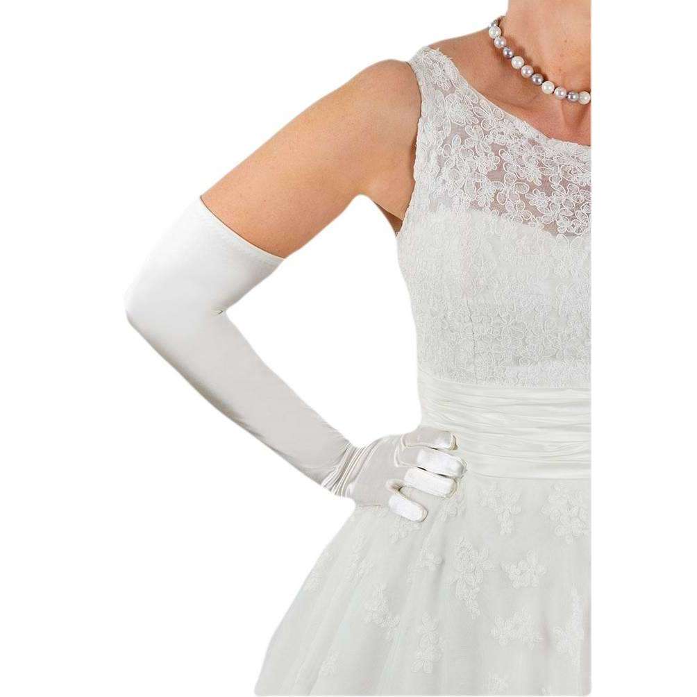 Dents Long Satin Shoulder Length Evening Gloves - Ivory - Image 2
