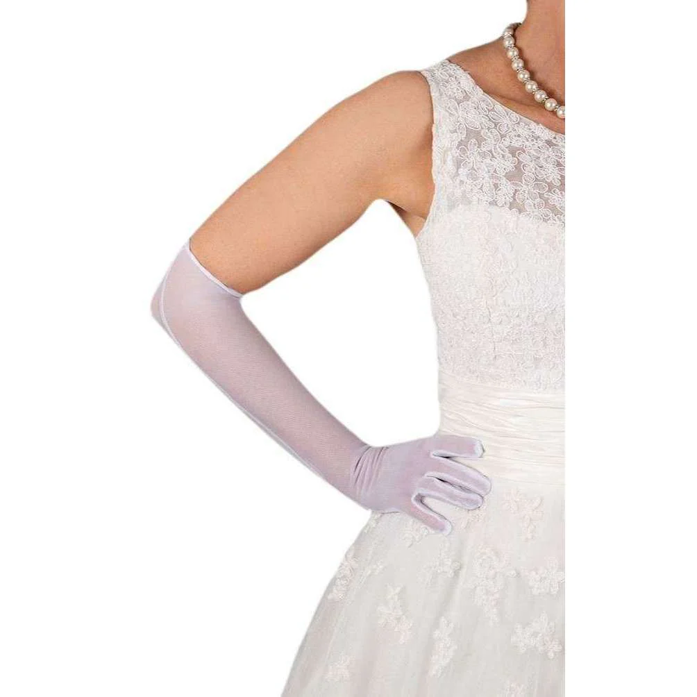 Dents Long Tulle Evening Gloves - White - Image 2