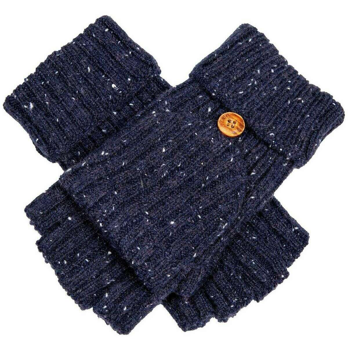 Dents Marl Yarn Half Finger Gloves - Navy