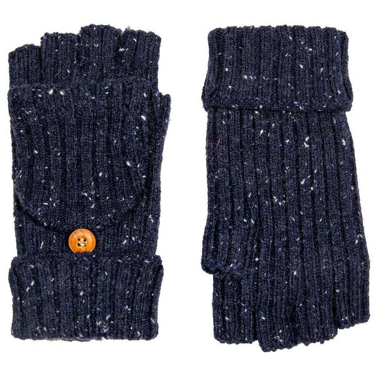 Dents Marl Yarn Half Finger Gloves - Navy - Image 2