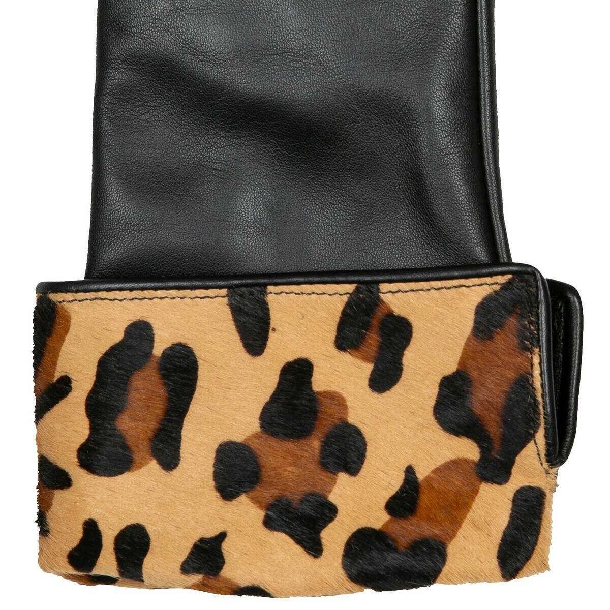 Dents Maya Ponyskin Leopard Print Cuff Leather Gloves - Black - Image 3