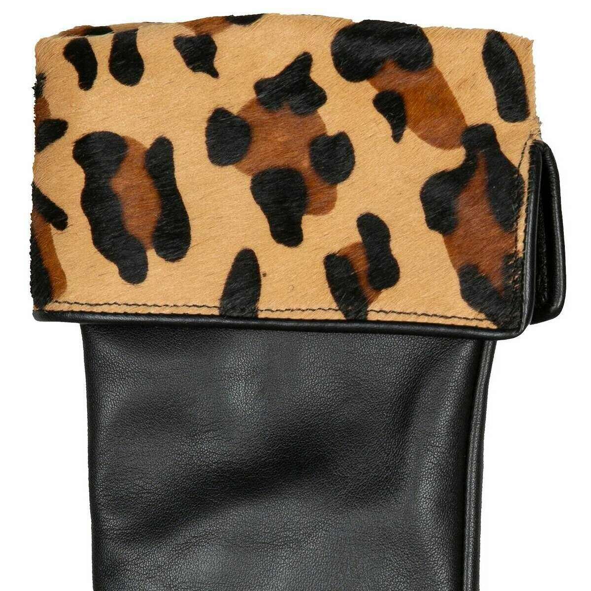 Dents Maya Ponyskin Leopard Print Cuff Leather Gloves - Black - Image 4