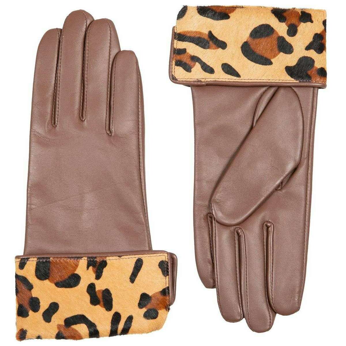 Dents Maya Ponyskin Leopard Print Cuff Leather Gloves - Chestnut Brown - Image 2