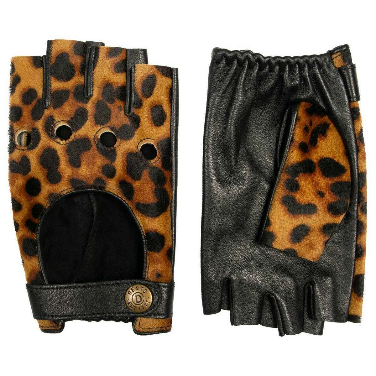 Dents Nyla Half Finger Driving Gloves - Leopard/Black - Image 2