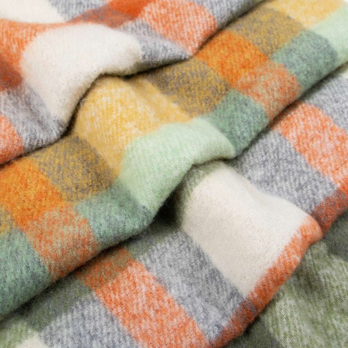 Dents Plaid Check Blanket Scarf - Olive Green/Orange - Image 3