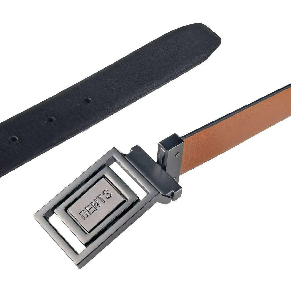 Dents Push Pin Reversible Leather Belt - Black/Tan - Image 4