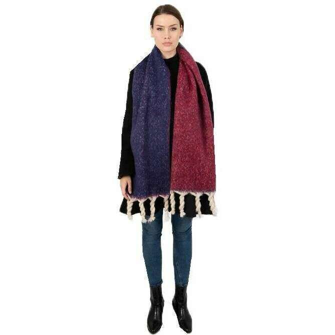 Dents Reversible Two-Tone Tassel Blanket Scarf - Claret Navy - Image 4