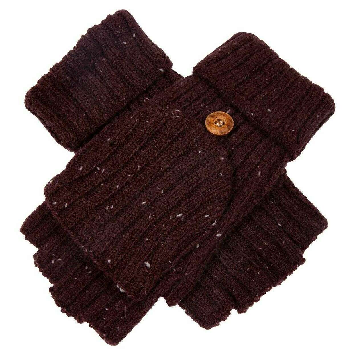 Dents Ribbed Knit Fingerless Gloves - Burgundy