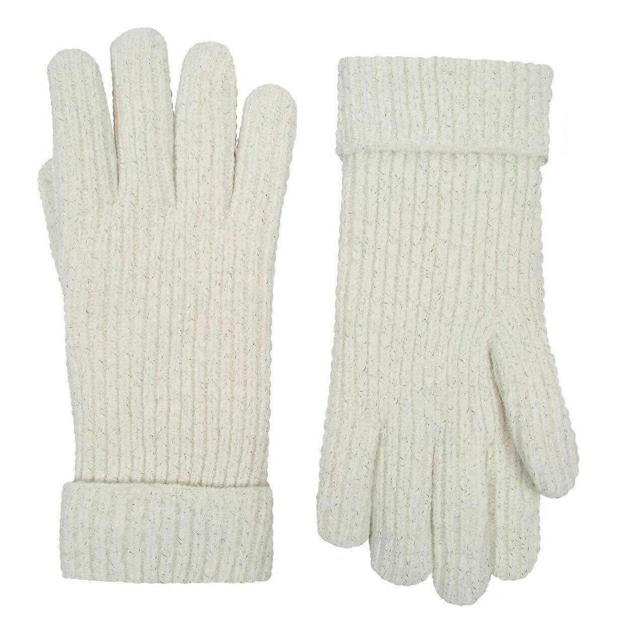 Dents Ribbed Knit Metallic Yarn Gloves - Winter White - Image 2