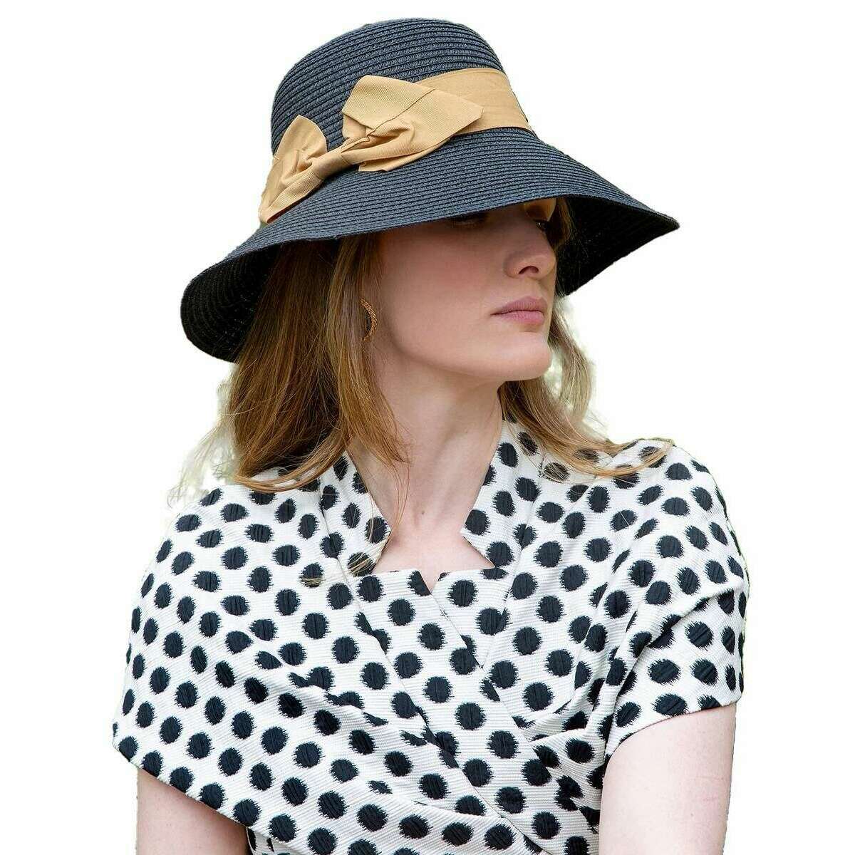 Dents Ribbon and Bow Straw Sun Hat - Black/Natural - Image 2