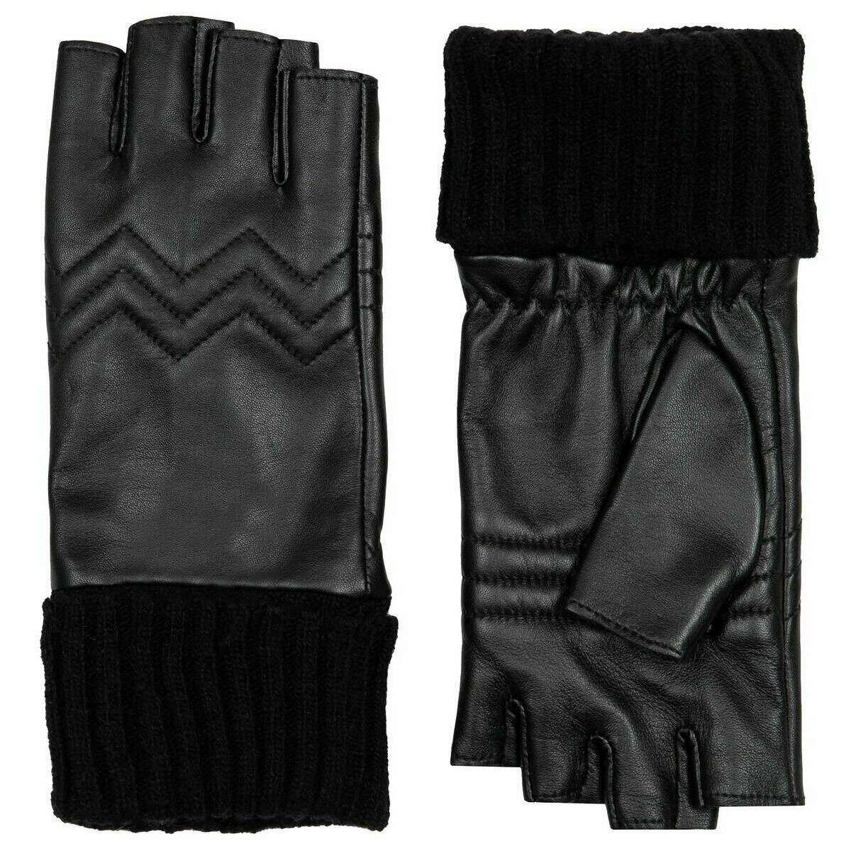Dents Serena Quilted Chevron Fingerless Leather Gloves - Black - Image 2