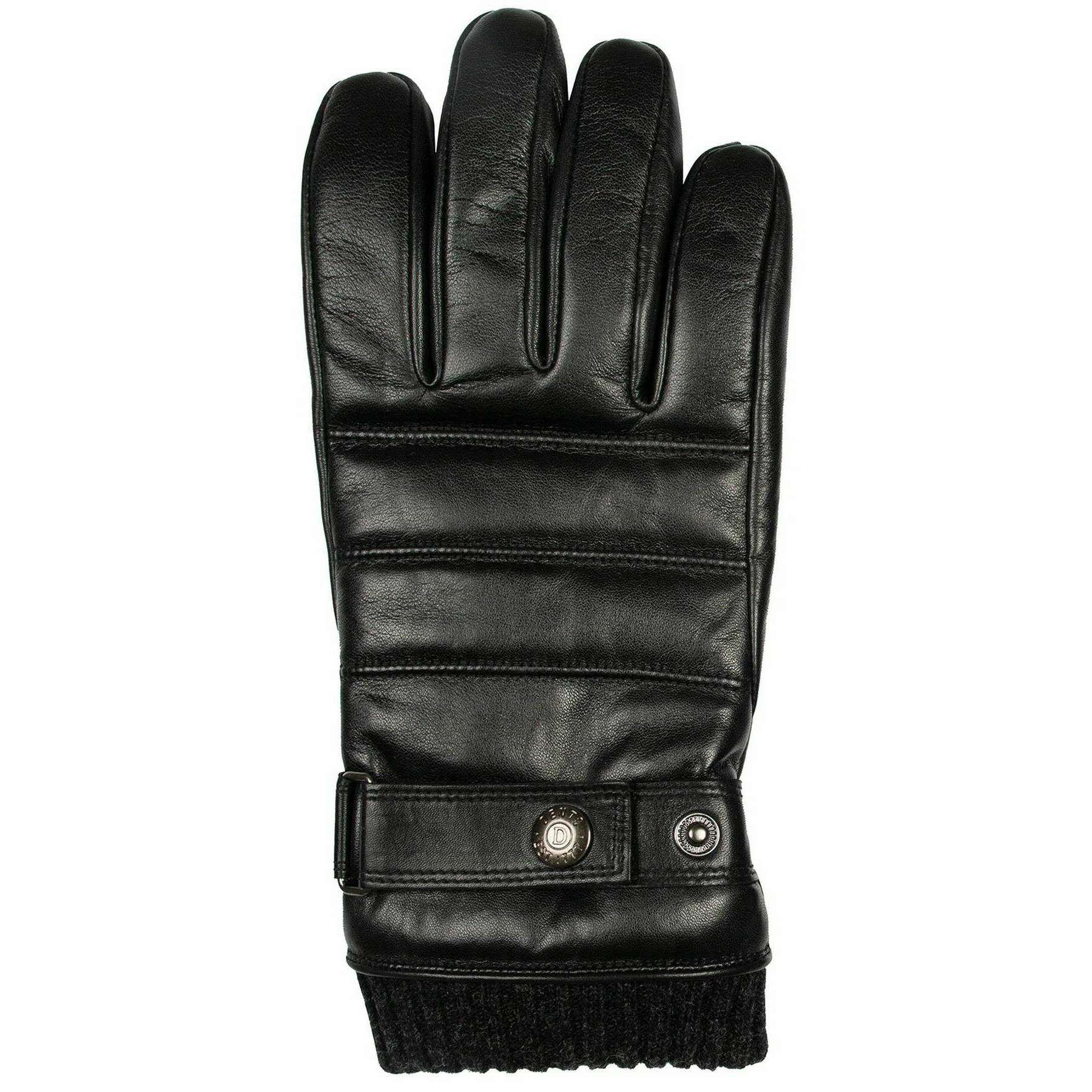 Dents Skipton Knitted Cuff Stitch Detail Leather Gloves - Black - Image 3
