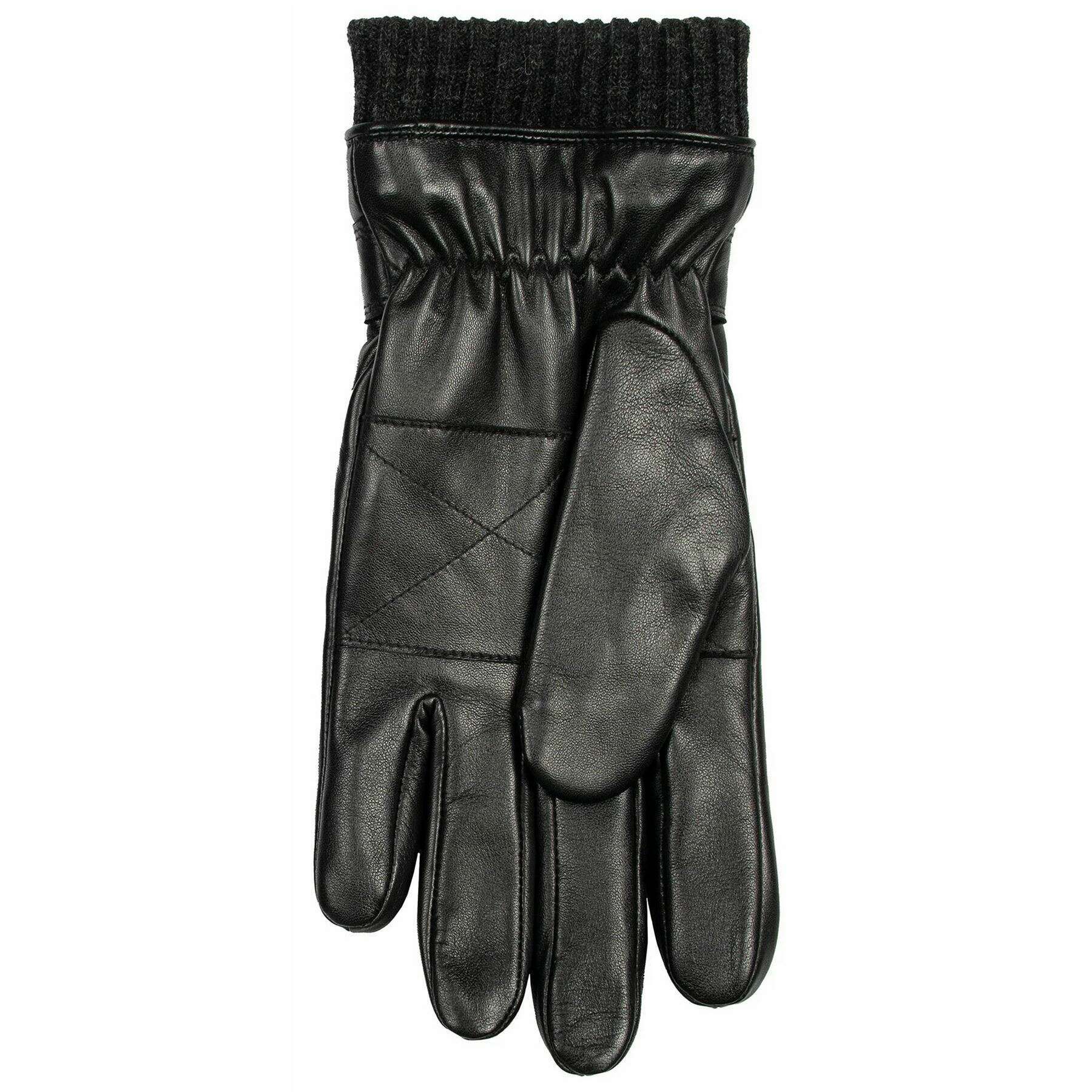 Dents Skipton Knitted Cuff Stitch Detail Leather Gloves - Black - Image 4