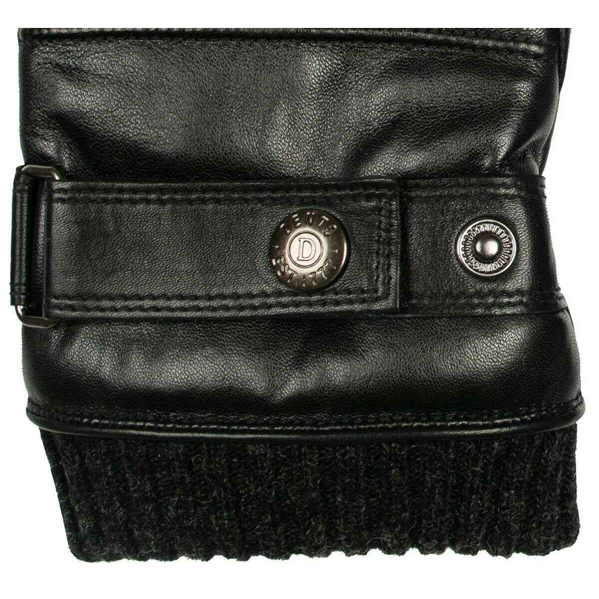Dents Skipton Knitted Cuff Stitch Detail Leather Gloves - Black - Image 5