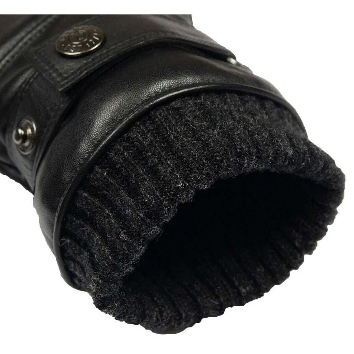 Dents Skipton Knitted Cuff Stitch Detail Leather Gloves - Black - Image 7
