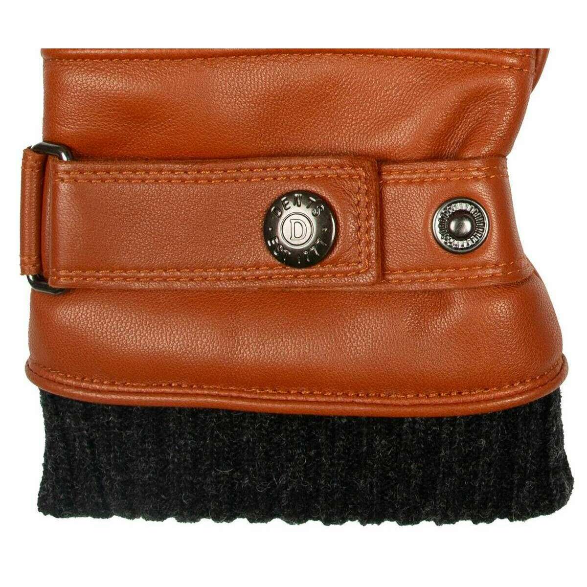 Dents Skipton Knitted Cuff Stitch Detail Leather Gloves - Highway Tan - Image 5