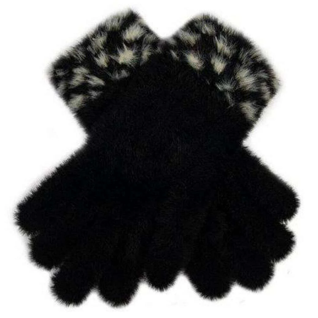 Dents Spotted Feather Yarn Knitted Gloves - Black