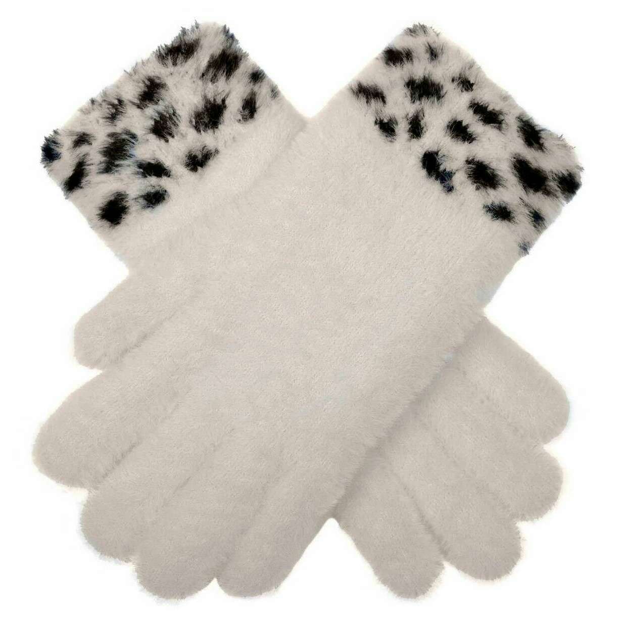 Dents Spotted Feather Yarn Knitted Gloves - Ivory White