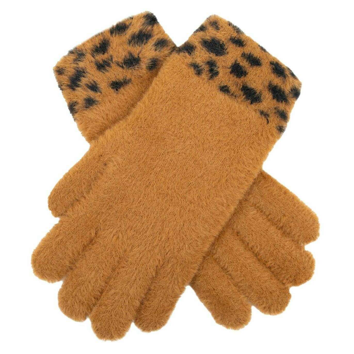 Dents Spotted Feather Yarn Knitted Gloves - Tan Beige