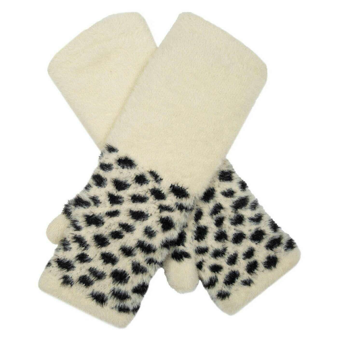 Dents Spotted Feather Yarn Knitted Wrist Warmers - Ivory White