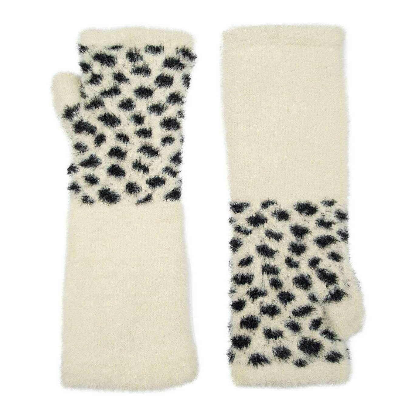 Dents Spotted Feather Yarn Knitted Wrist Warmers - Ivory White - Image 2