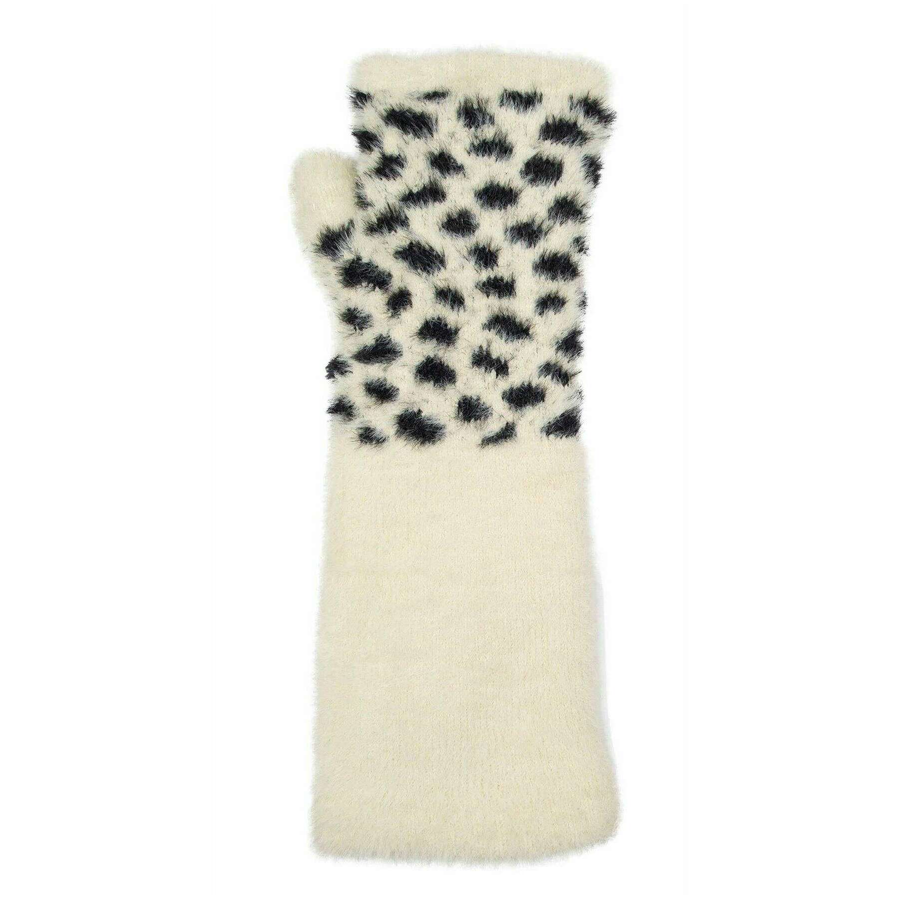 Dents Spotted Feather Yarn Knitted Wrist Warmers - Ivory White - Image 3