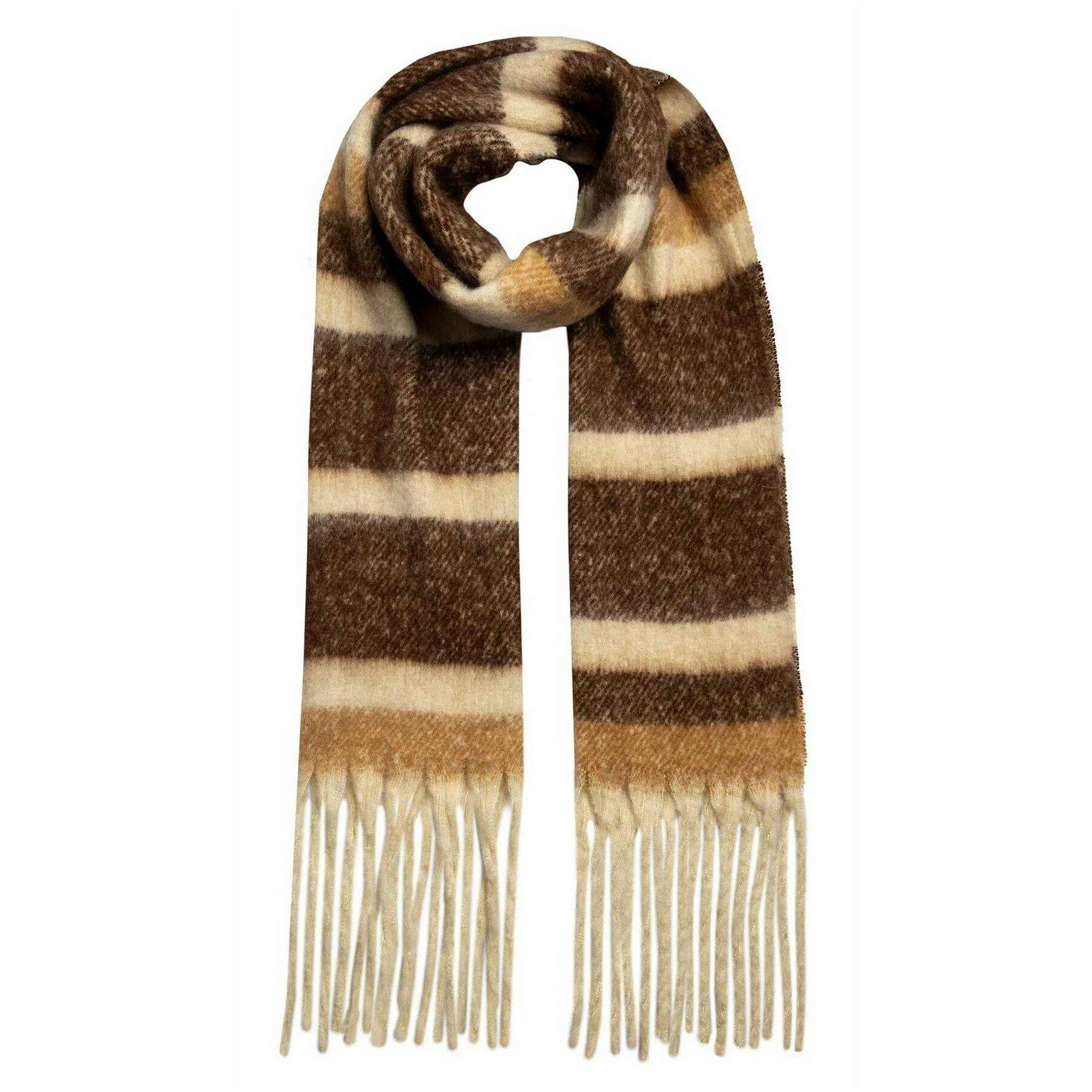 Dents Stripe Blanket Scarf - Chocolate Brown/Camel Beige