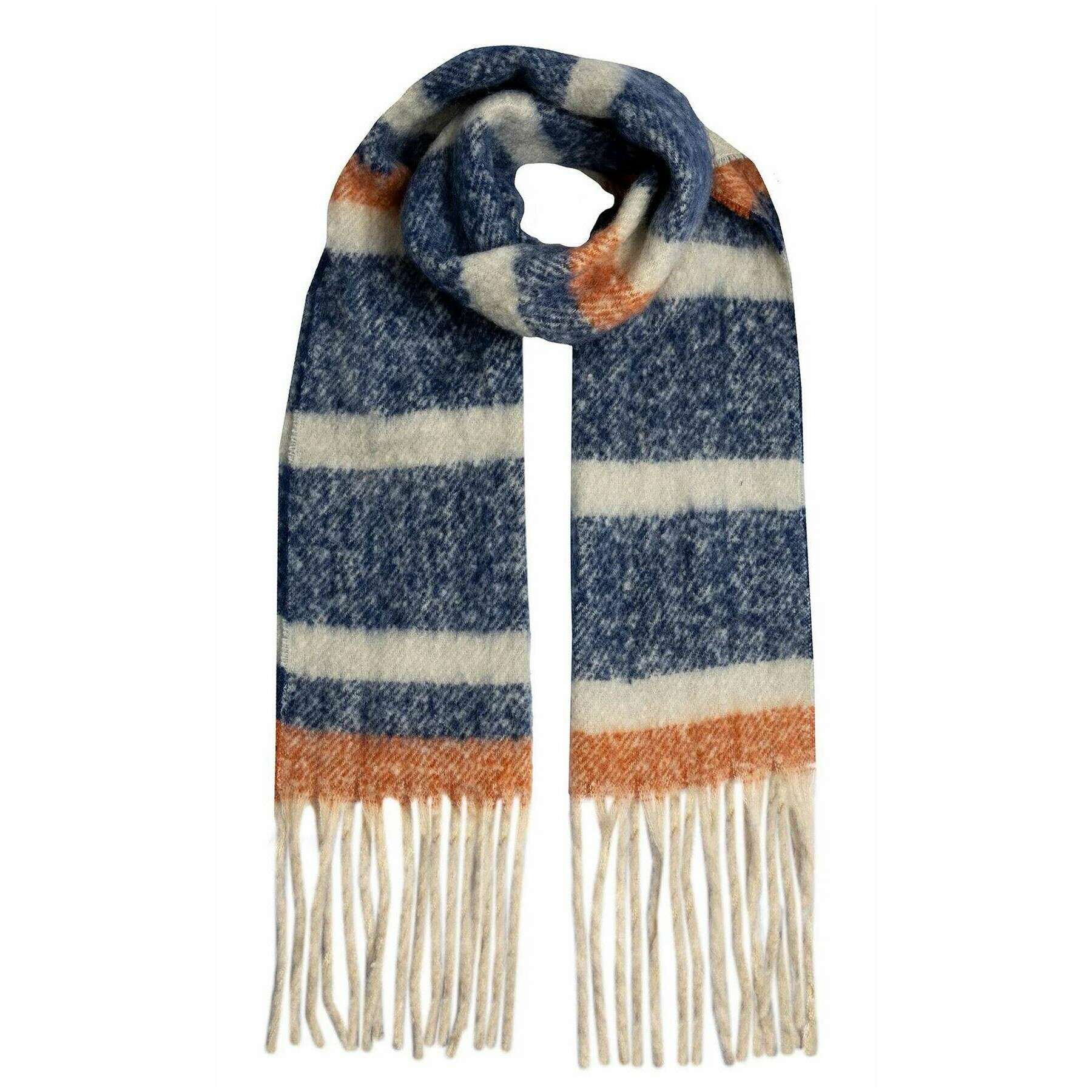 Dents Stripe Blanket Scarf - Navy/Pumpkin Orange