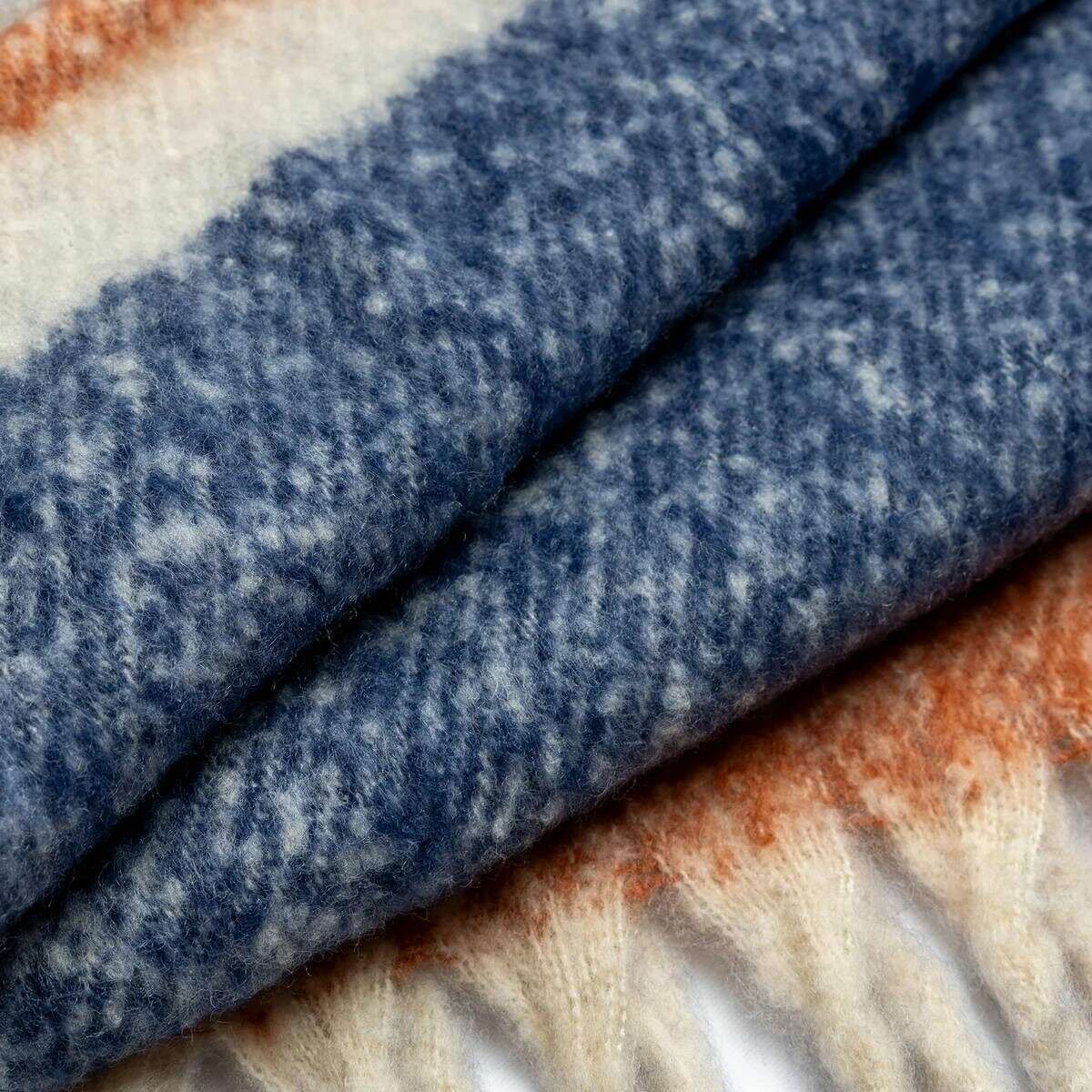 Dents Stripe Blanket Scarf - Navy/Pumpkin Orange - Image 3