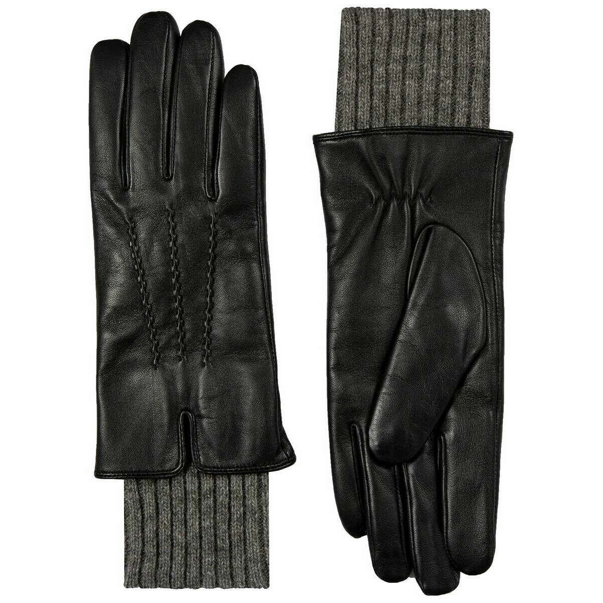 Dents Tamara Knitted Cuff Leather Gloves - Black/Charcoal - Image 2