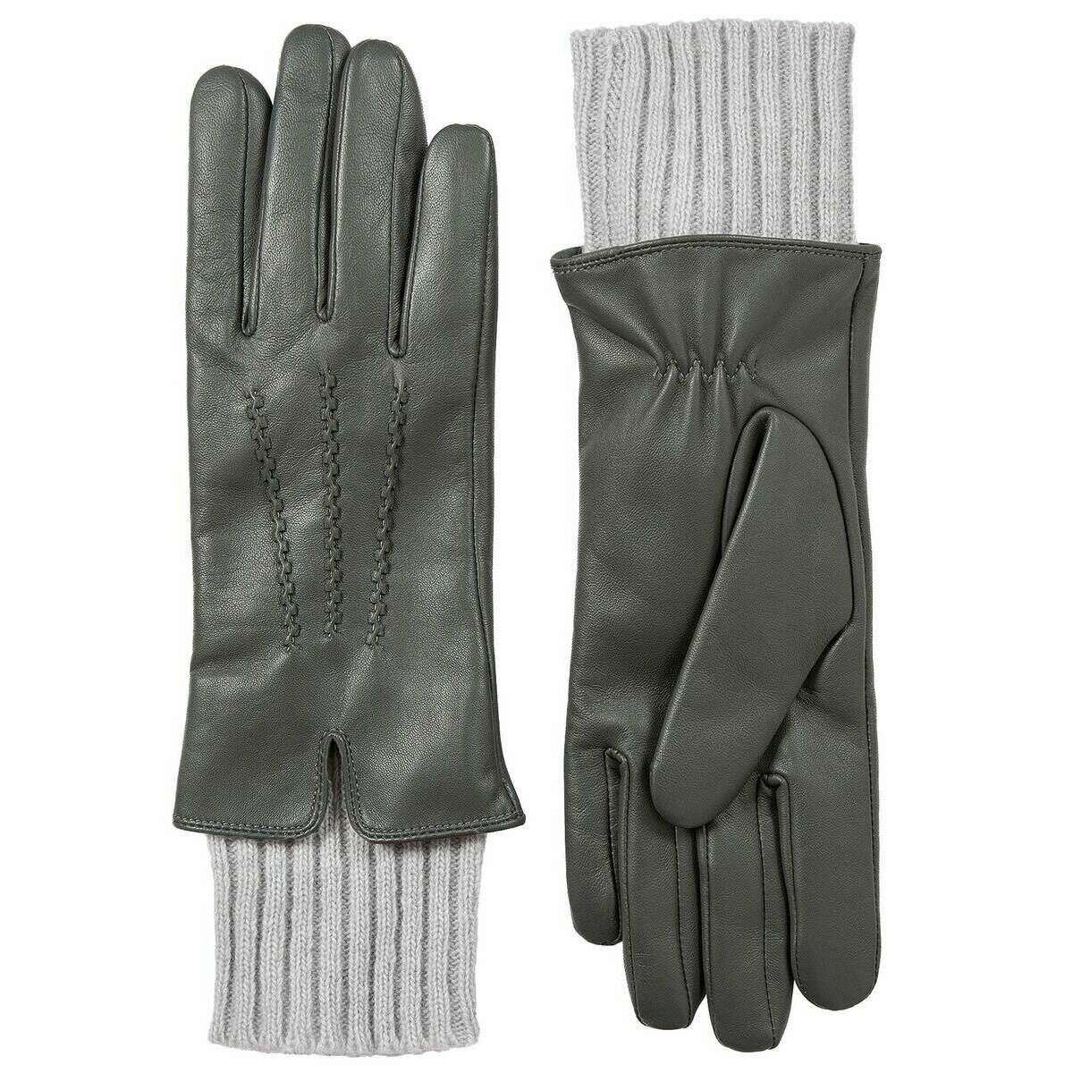 Dents Tamara Knitted Cuff Leather Gloves - Charcoal Grey/Dove Grey - Image 2