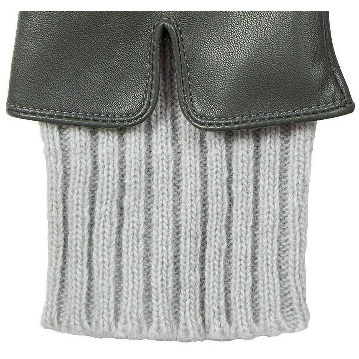 Dents Tamara Knitted Cuff Leather Gloves - Charcoal Grey/Dove Grey - Image 3