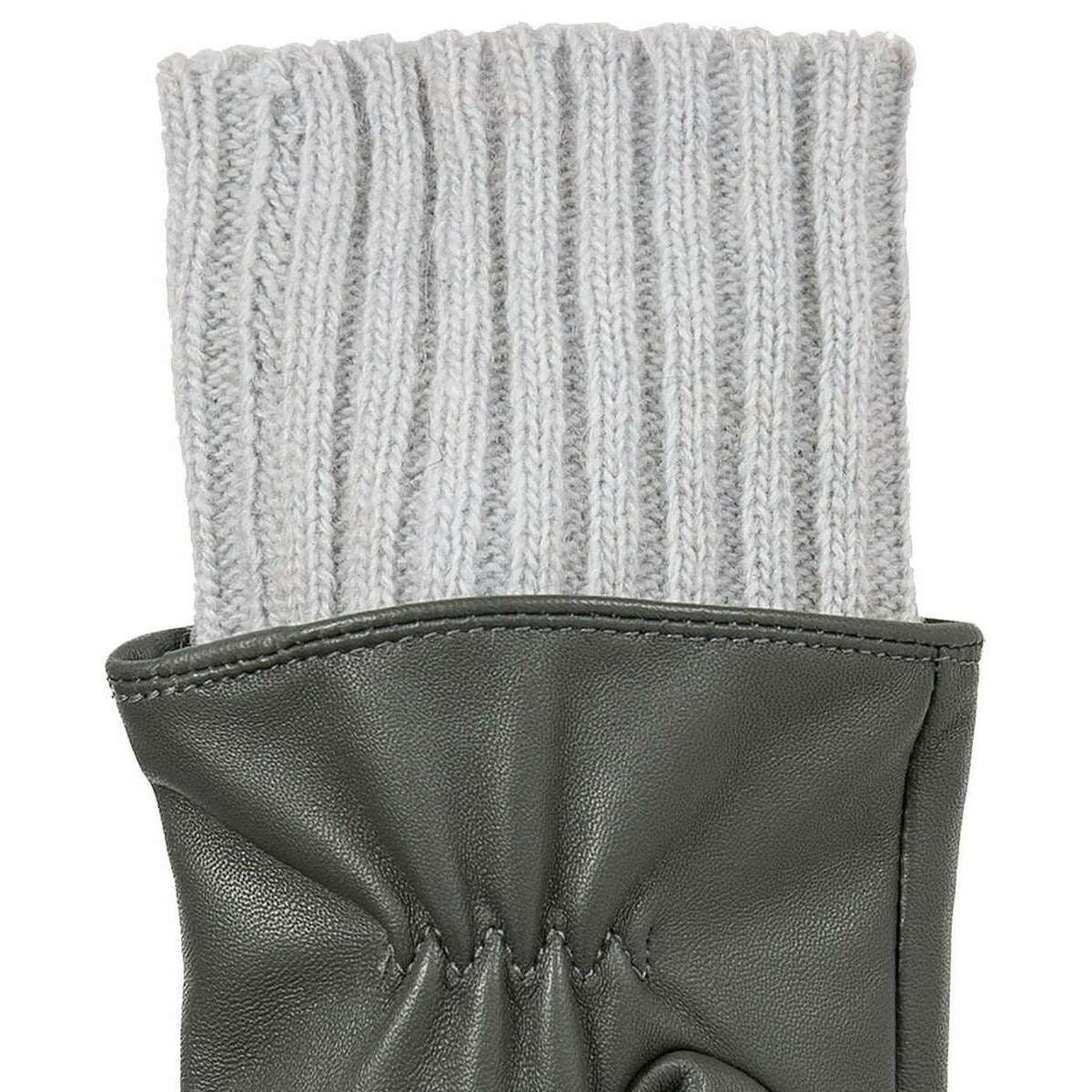 Dents Tamara Knitted Cuff Leather Gloves - Charcoal Grey/Dove Grey - Image 4