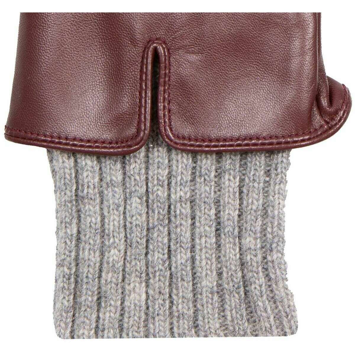 Dents Tamara Knitted Cuff Leather Gloves - Claret Red/Dove Grey - Image 3