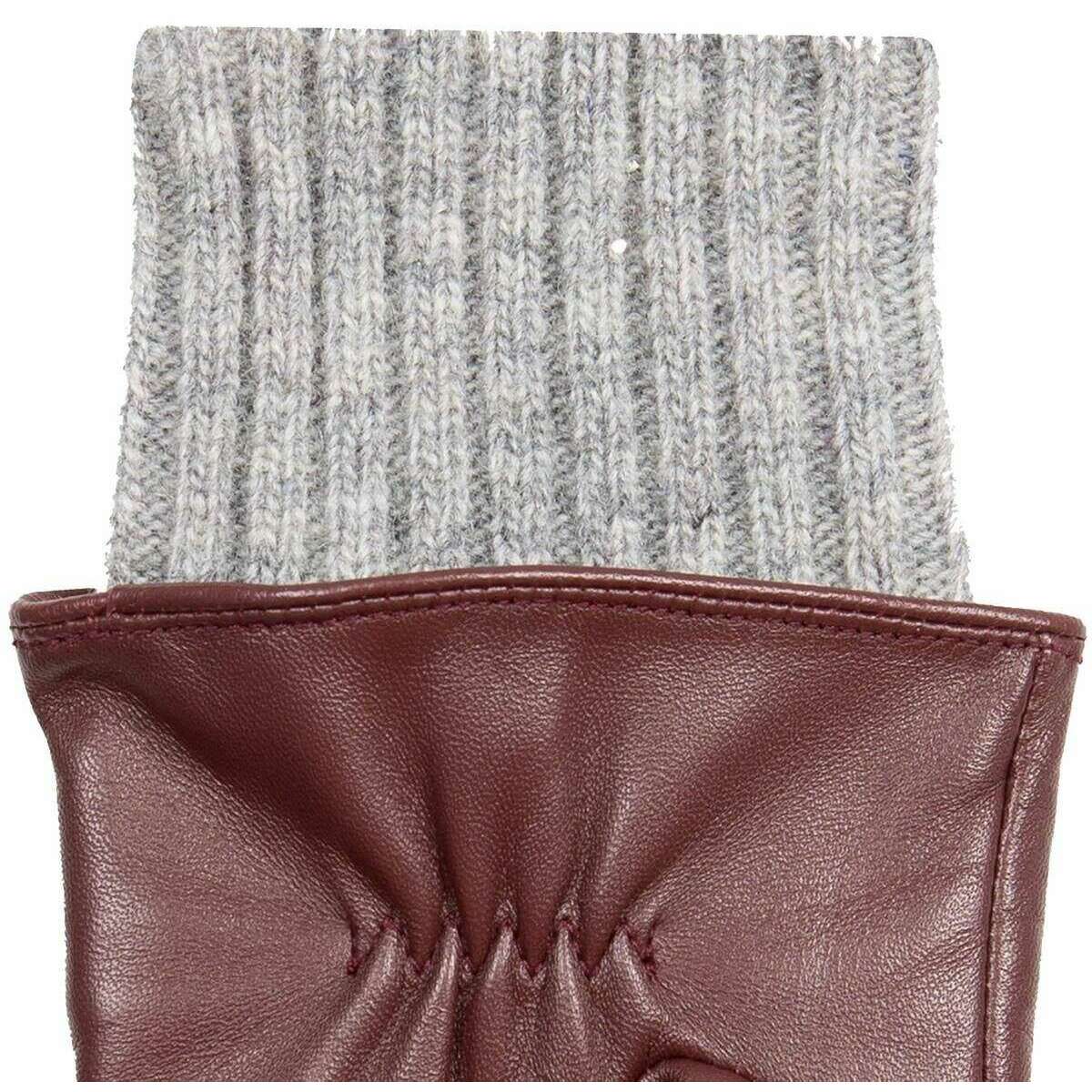 Dents Tamara Knitted Cuff Leather Gloves - Claret Red/Dove Grey - Image 4