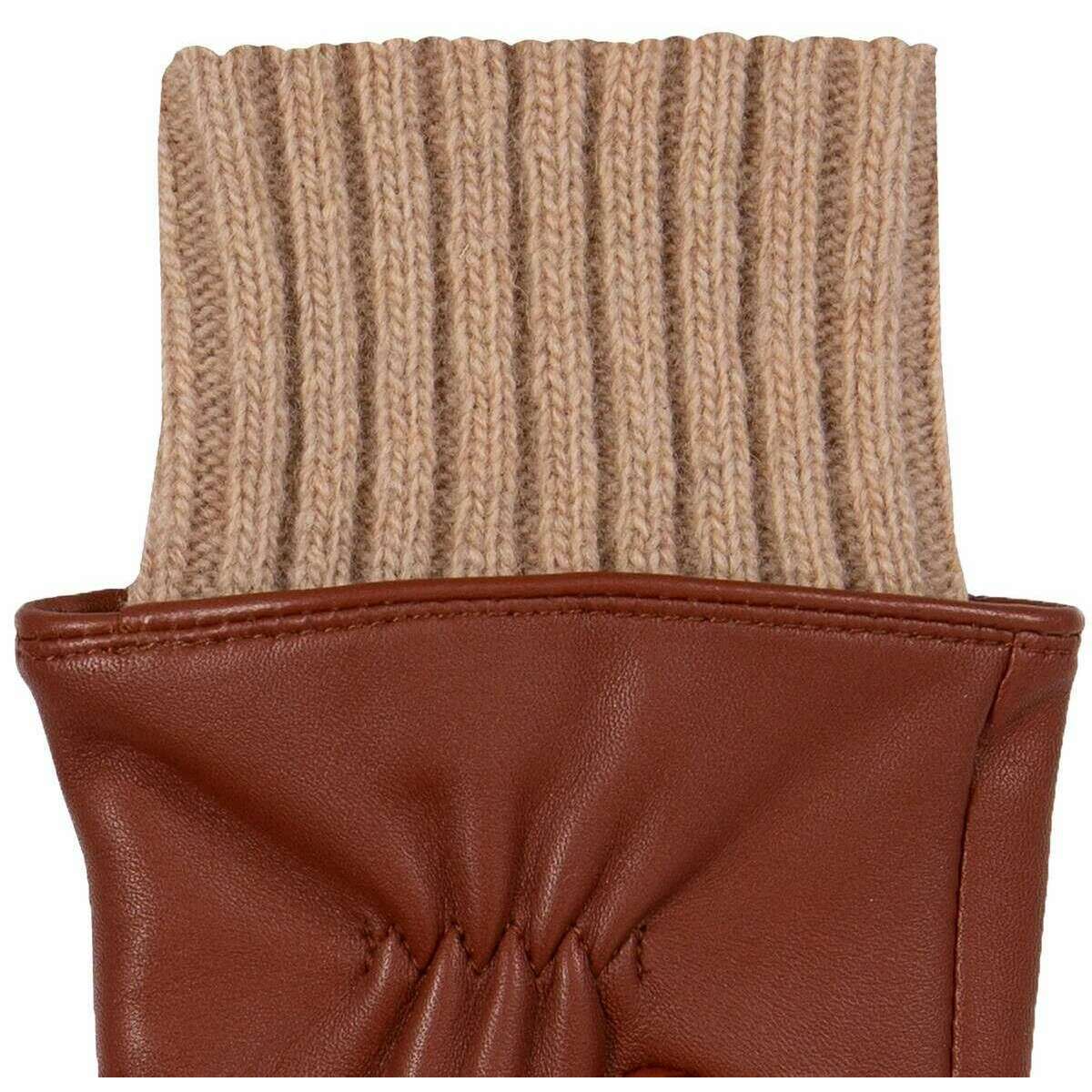 Dents Tamara Knitted Cuff Leather Gloves - Cognac Tan/Camel Tan - Image 4