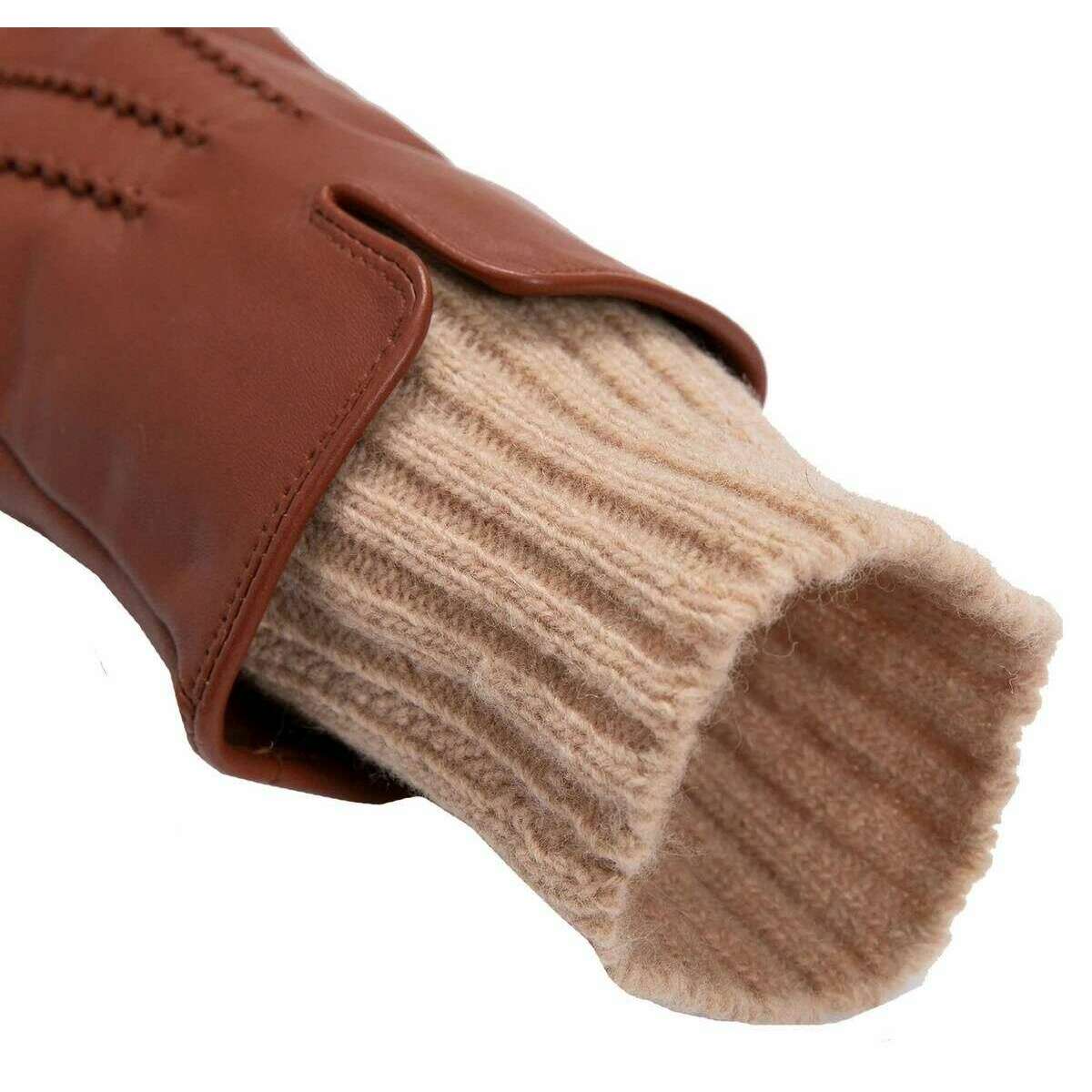 Dents Tamara Knitted Cuff Leather Gloves - Cognac Tan/Camel Tan - Image 5