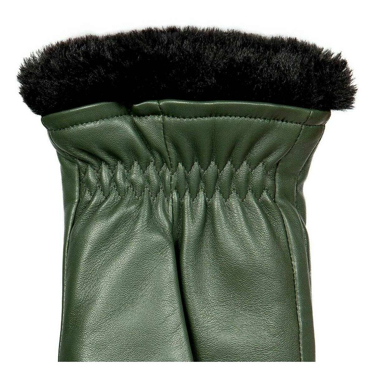 Dents Teresa Three-Point Leather Mittens - Sage Green - Image 5