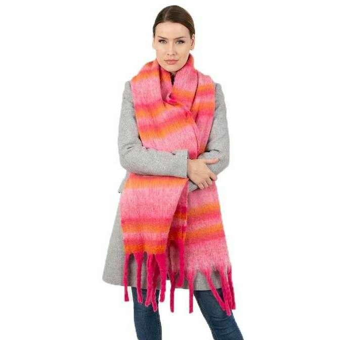 Dents Tonal Stripe Blanket Tassel Scarf - Candy Pink - Image 3