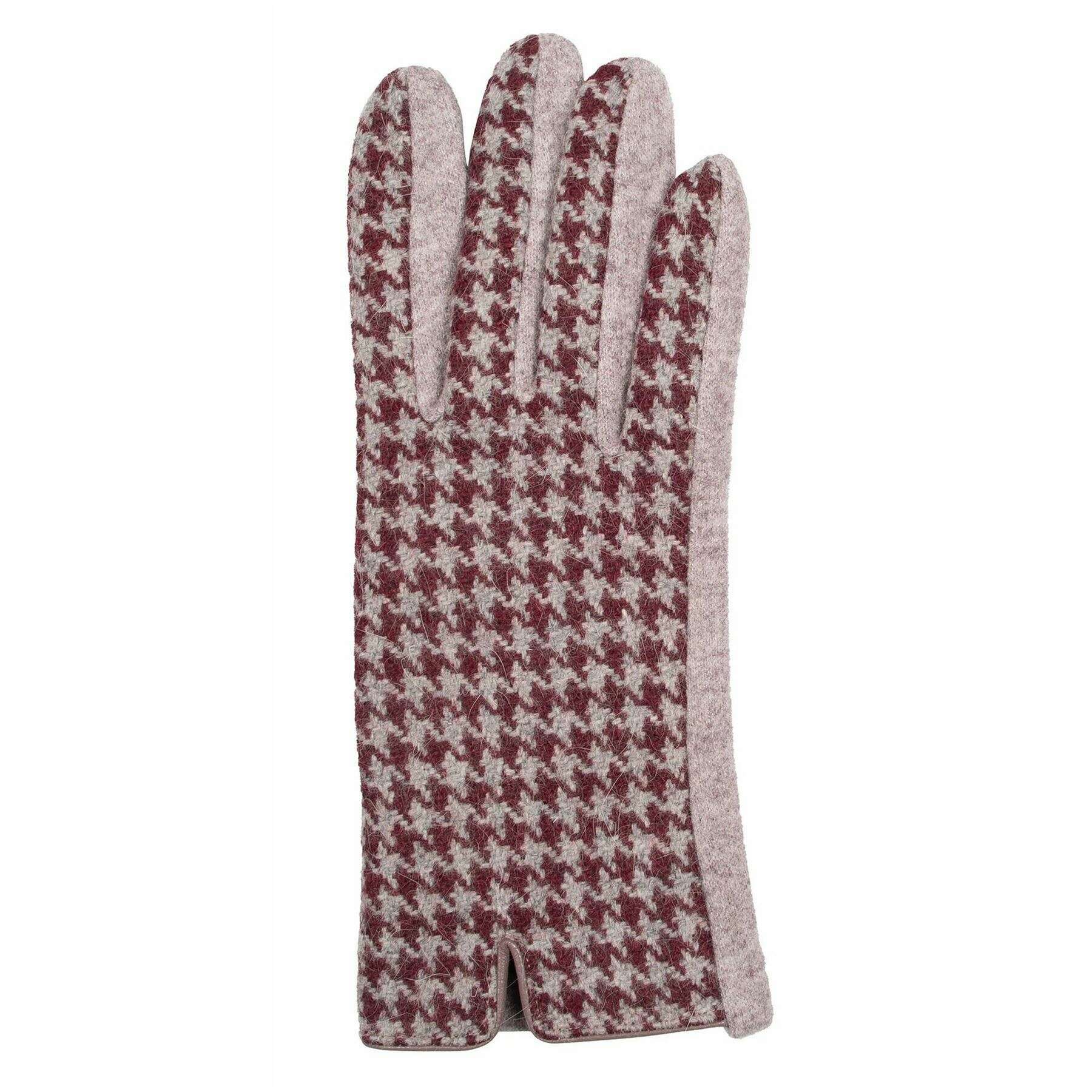 Dents Touchscreen Dogtooth Design Gloves - Damson Burgundy - Image 3