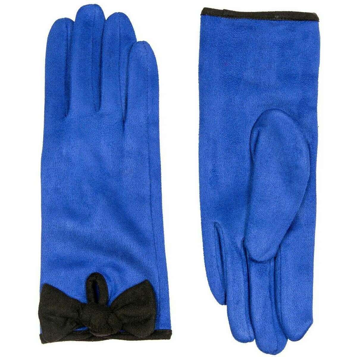 Dents Velour Lined Faux Suede Bow Gloves - Cobalt Blue/Black - Image 2