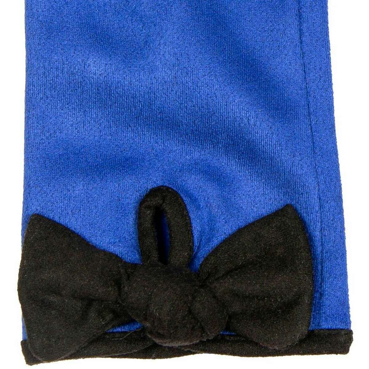 Dents Velour Lined Faux Suede Bow Gloves - Cobalt Blue/Black - Image 3
