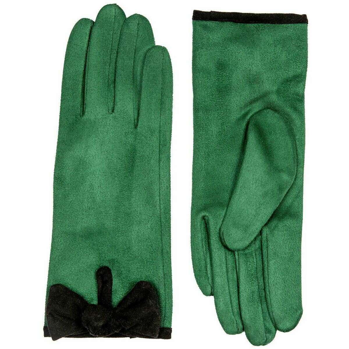 Dents Velour Lined Faux Suede Bow Gloves - Emerald Green/Black - Image 2