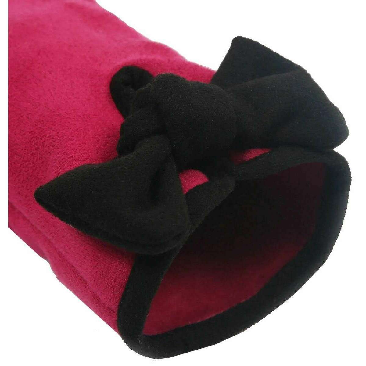 Dents Velour Lined Faux Suede Bow Gloves - Fuchsia Pink/Black - Image 5